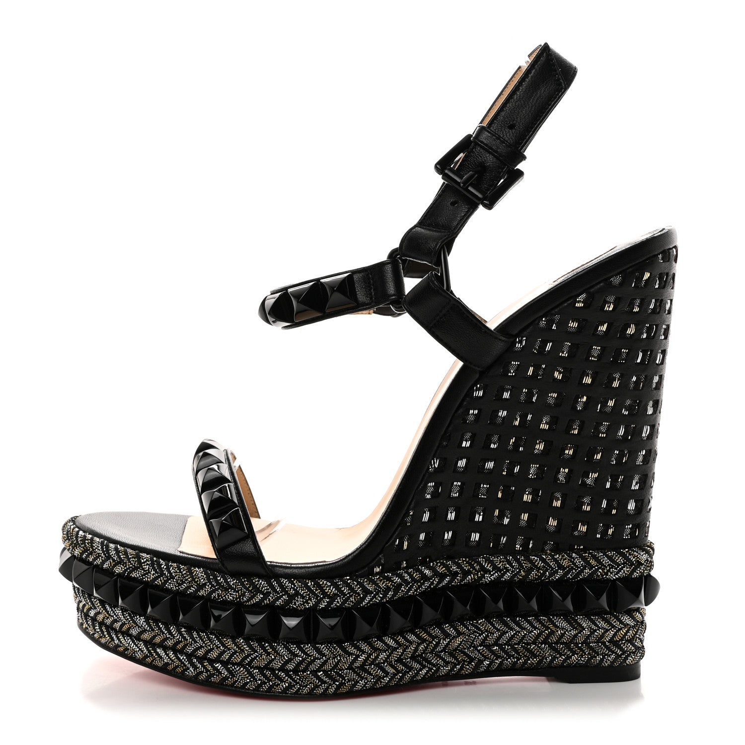 Christian Louboutin Nappa Lame Cataclou 140 Wedge Sandals 39 Black 1 of 8