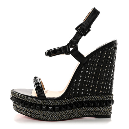 Christian Louboutin Nappa Lame Cataclou 140 Wedge Sandals 39 Black 1 of 8