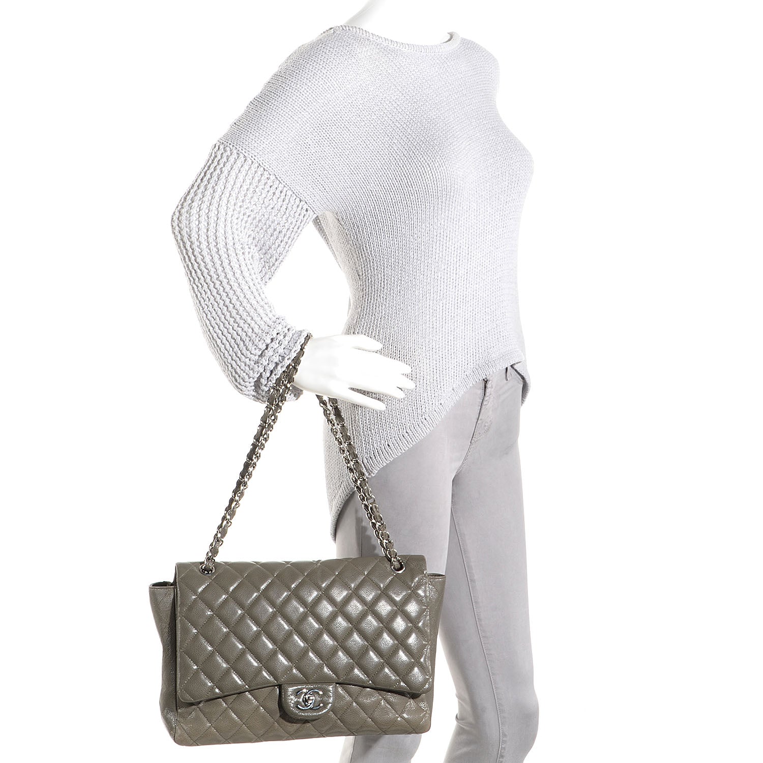 Chanel Caviar Maxi Single Flap Grey 2 of 10