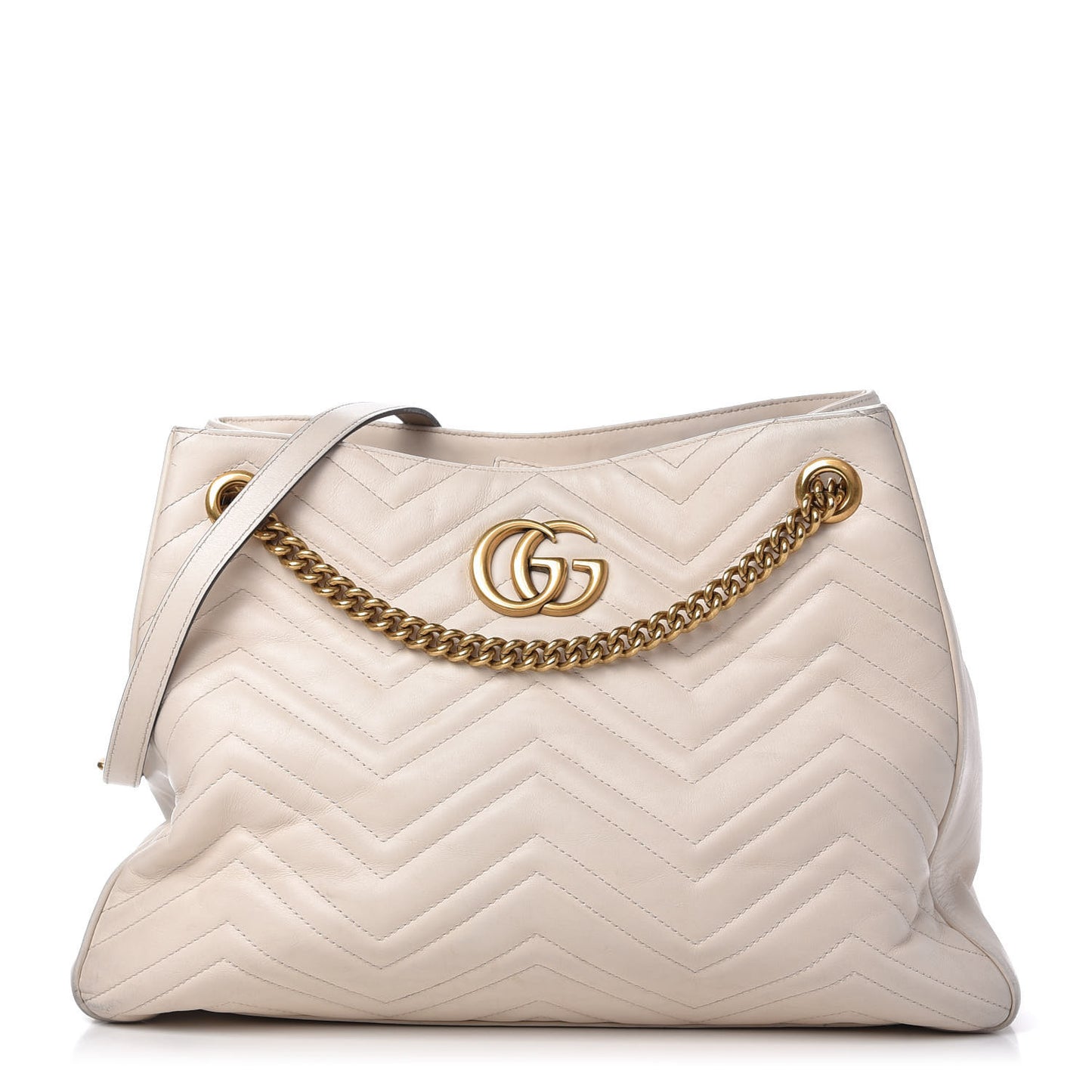Calfskin Matelasse Medium GG Marmont Shoulder Tote Bag White