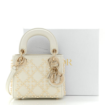 Christian Dior Lambskin Pearl Cannage Micro Lady Dior Latte 11 of 11