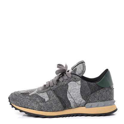 Valentino Garavani Felt Nappa Camouflage Mens Rockrunner Sneakers 41 Grey Green 1 of 7