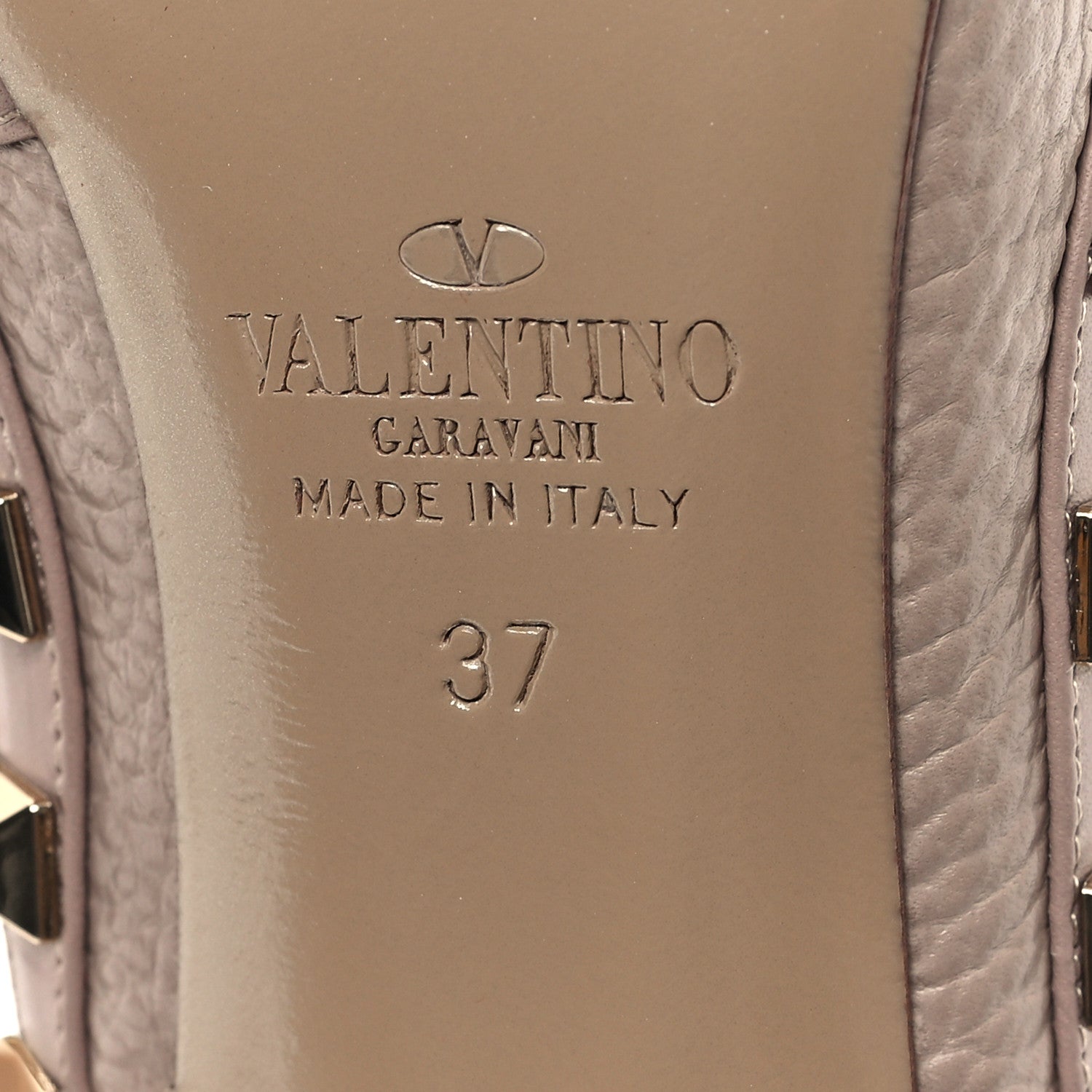 Valentino Garavani Pebbled Calfskin Rockstud Ankle Strap 100mm Pumps 37 Poudre 7 of 10