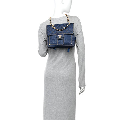 Chanel Denim Quilted Double You Backpack Blue Golden 2 of 10