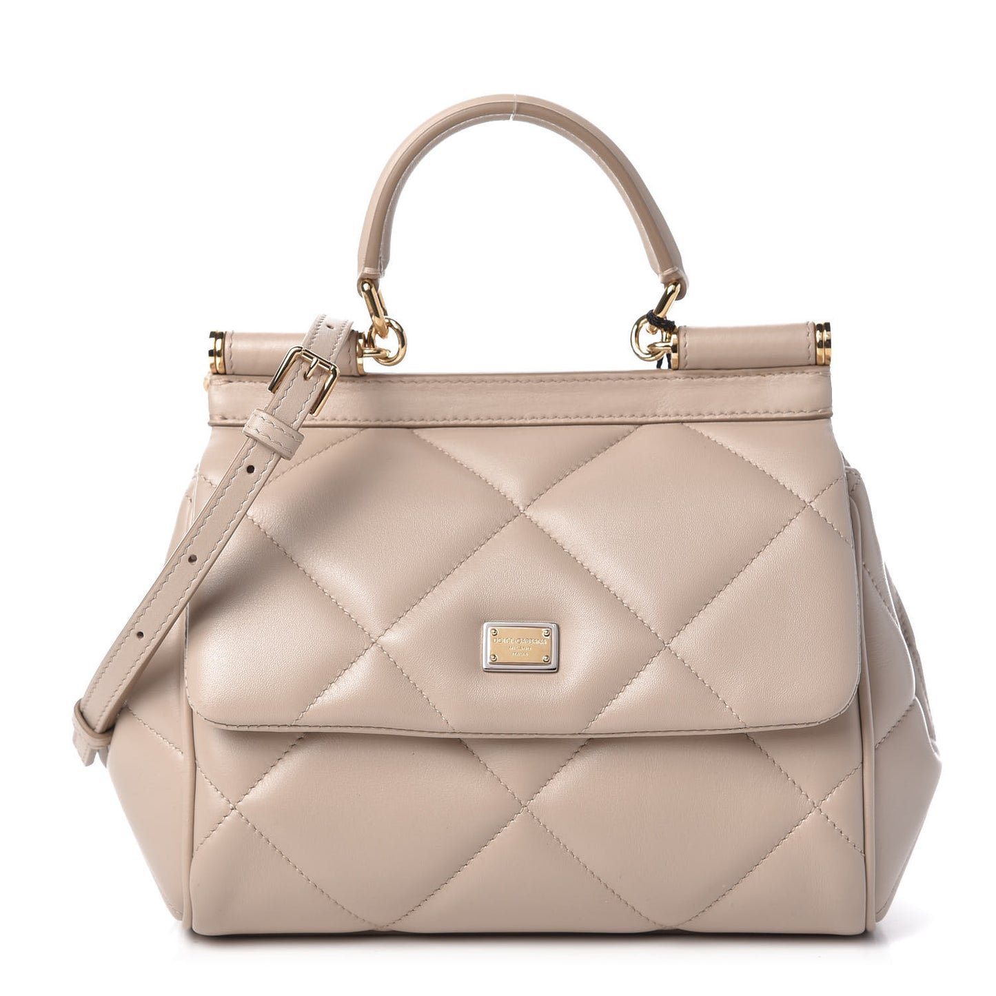 Calfskin Quilted Small Miss Sicily Satchel Beige