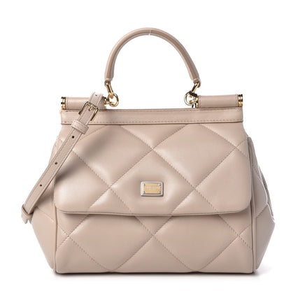 Dolce & Gabbana Calfskin Quilted Small Miss Sicily Satchel Beige 1 of 9