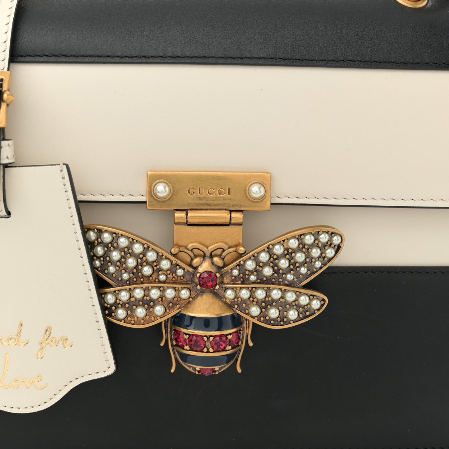 Calfskin Sylvie Web Small Queen Margaret Top Handle Bag Black White