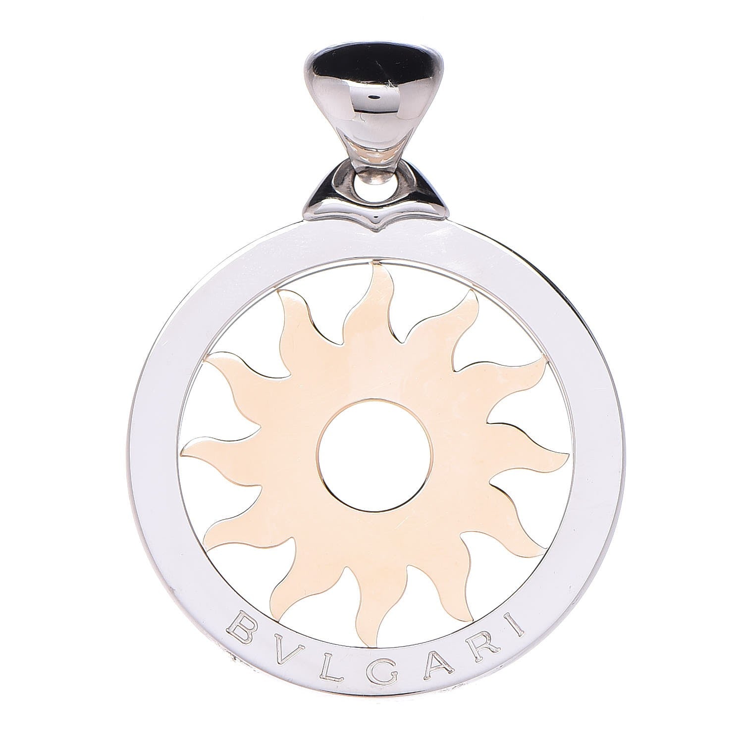 Bulgari Stainless Steel 18K Yellow Gold Large Tondo Sun Pendant 1 of 3