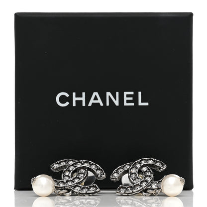 Chanel Crystal Pearl CC Drop Earrings Silver 5 of 5
