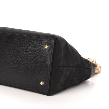 Gucci Monogram Bamboo Handle Shoulder Bag Black 11 of 14