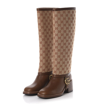 Gucci GG Monogram Calfskin Lola Tall Boots 36 Beige Ruggine Cuir 2 of 10