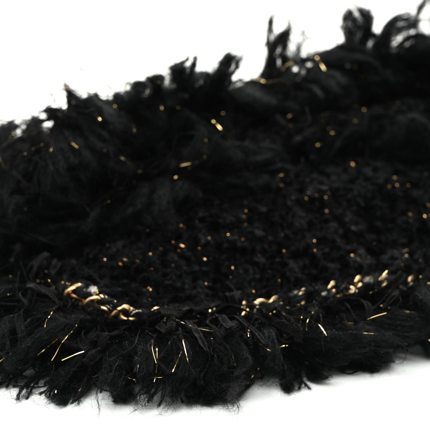 Chanel Tweed Fringe Quilted Chain Around Flap Clutch Black Gold 9 of 10