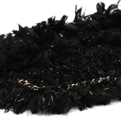 Chanel Tweed Fringe Quilted Chain Around Flap Clutch Black Gold 9 of 10