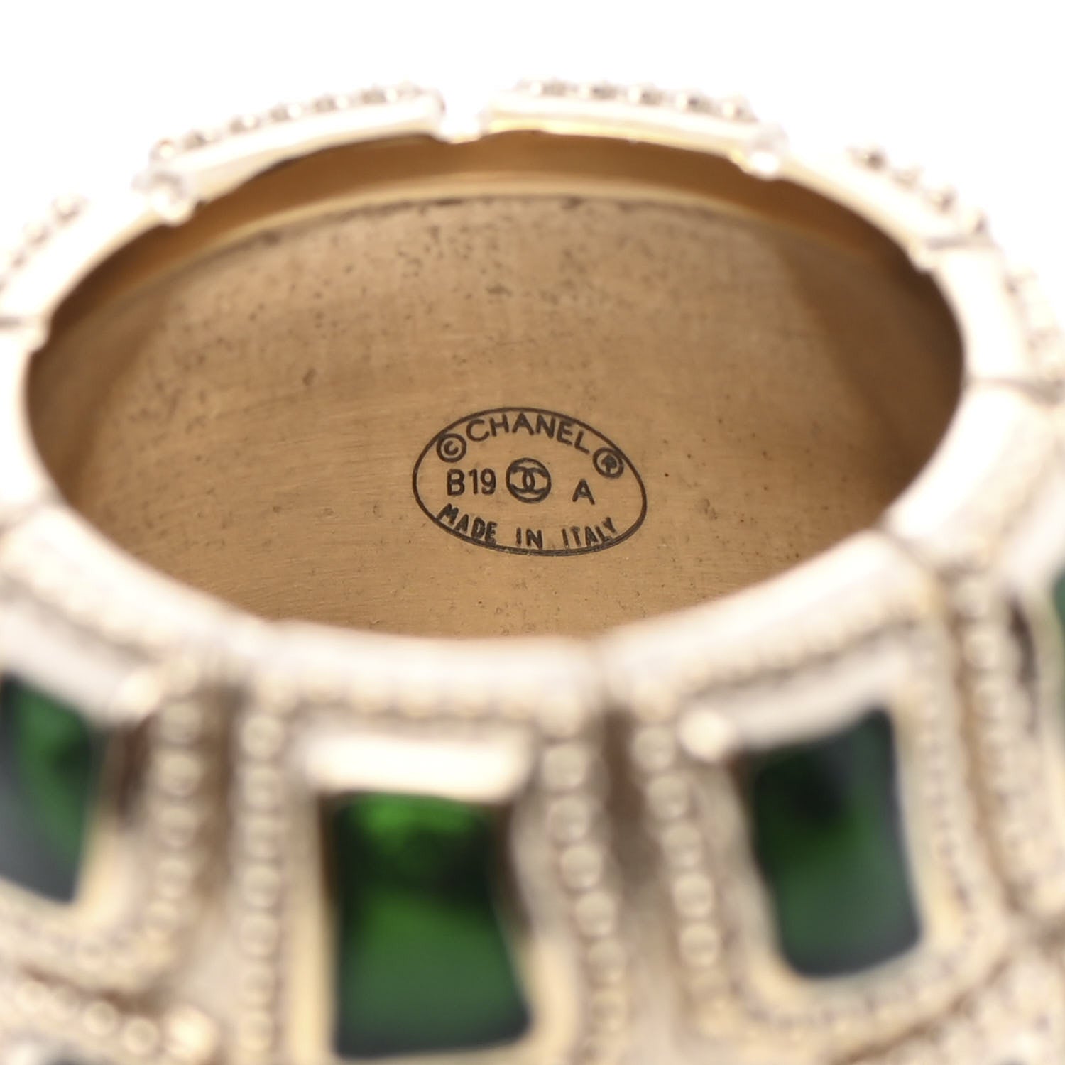 Chanel Poured Glass CC Ring 6.75 Green Gold 4 of 5