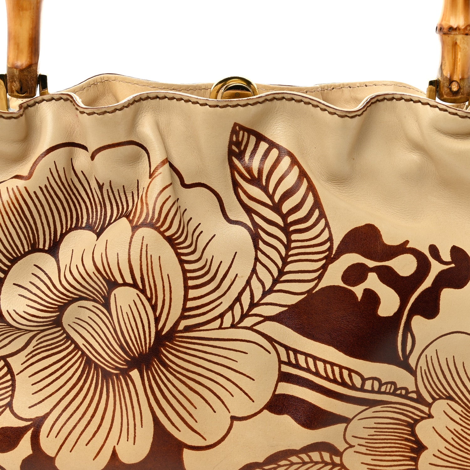 Gucci Calfskin Floral Printed Bamboo Top Handle Frame Bag Beige Brown 8 of 12