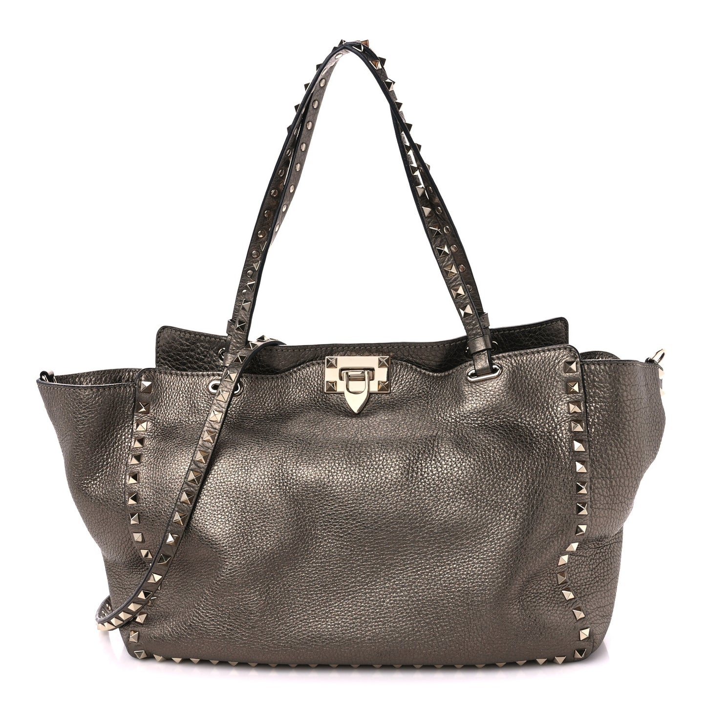 Metallic Calfskin Medium Rockstud Tote Sasso