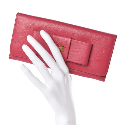 Prada Saffiano Bow Continental Wallet Peonia 2 of 9