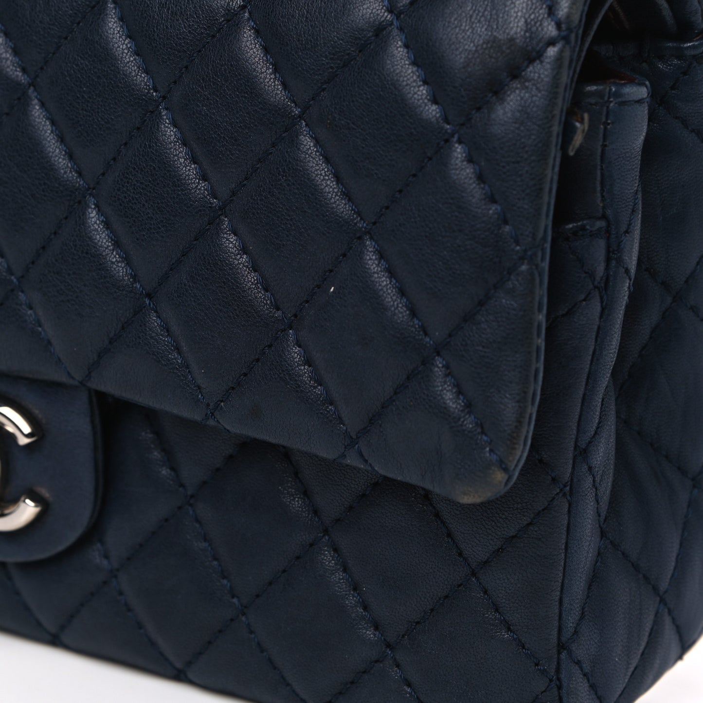 Lambskin Quilted Medium Double Flap Bijoux Chain Navy