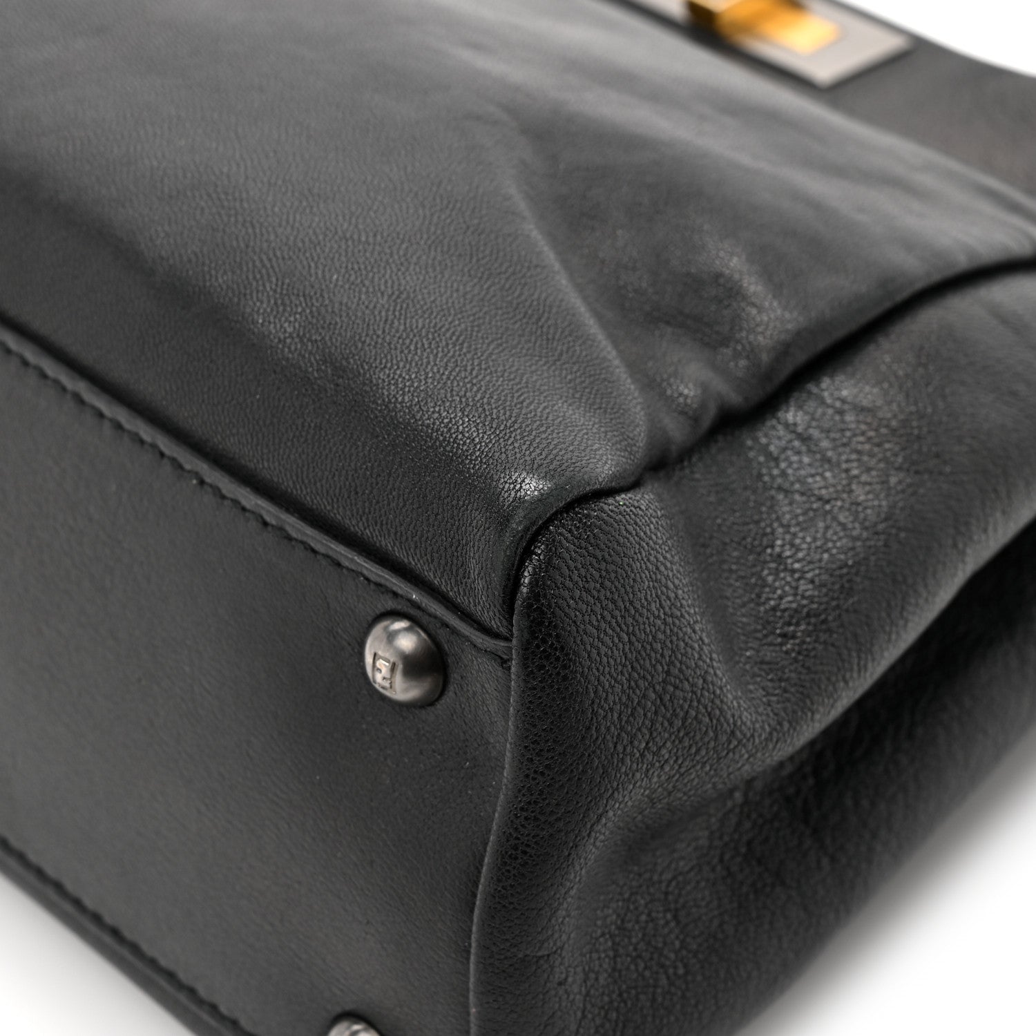 Fendi Goatskin Zucca Medium Peekaboo Iconic Satchel  Black Tobacco 11 of 13