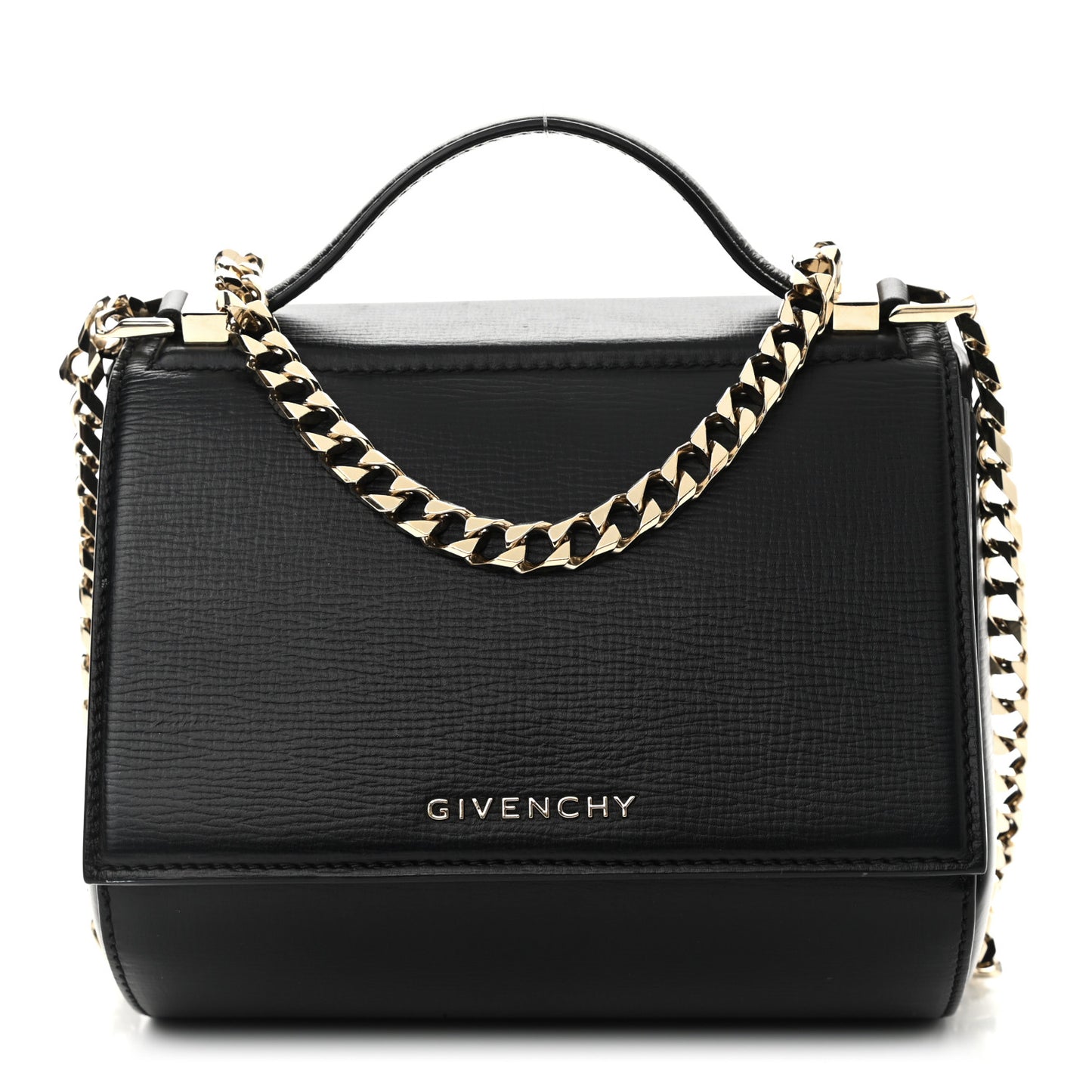 Textured Calfskin Mini Pandora Box Chain Crossbody Bag Black
