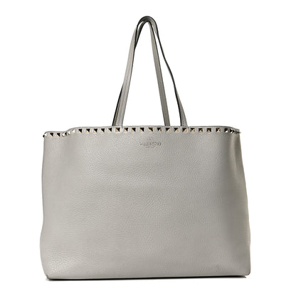 Valentino Garavani Grained Calfskin Rockstud Shoulder Tote Pastel Grey 1 of 14