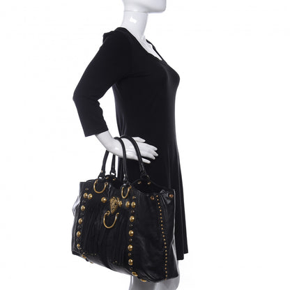 Gucci Calfskin Suede Fringe Large Babouska Tote Black 2 of 12
