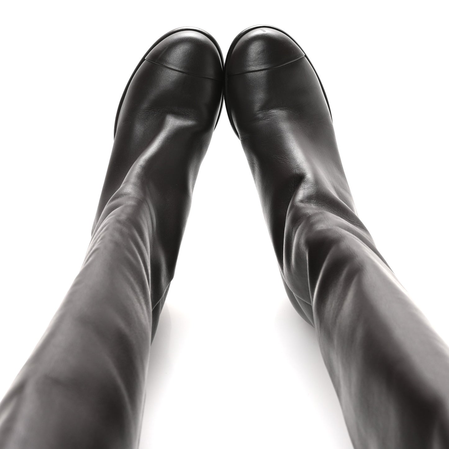 Calfskin CC High Boots 35.5 Dark Brown