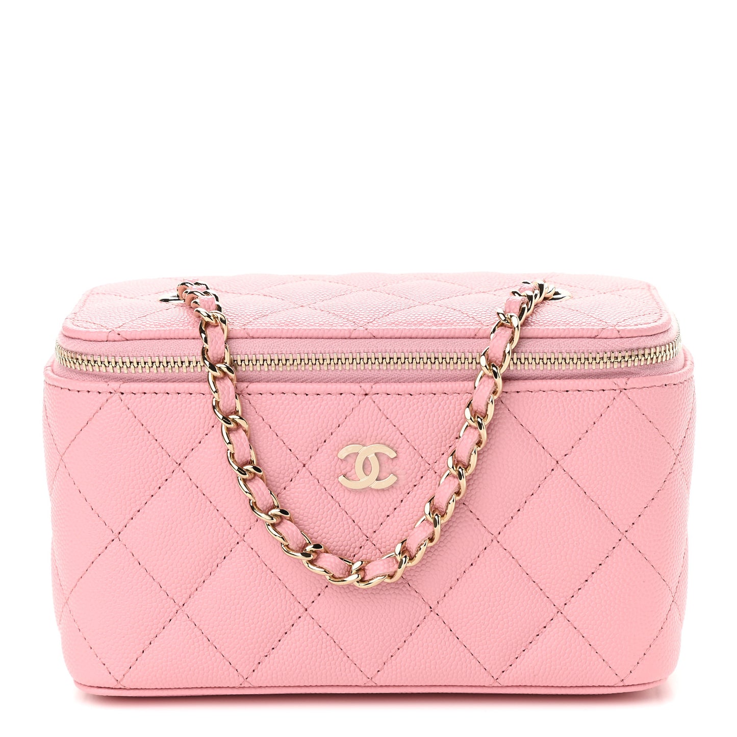 Caviar Quilted Small Vanity Case With Chain Pink