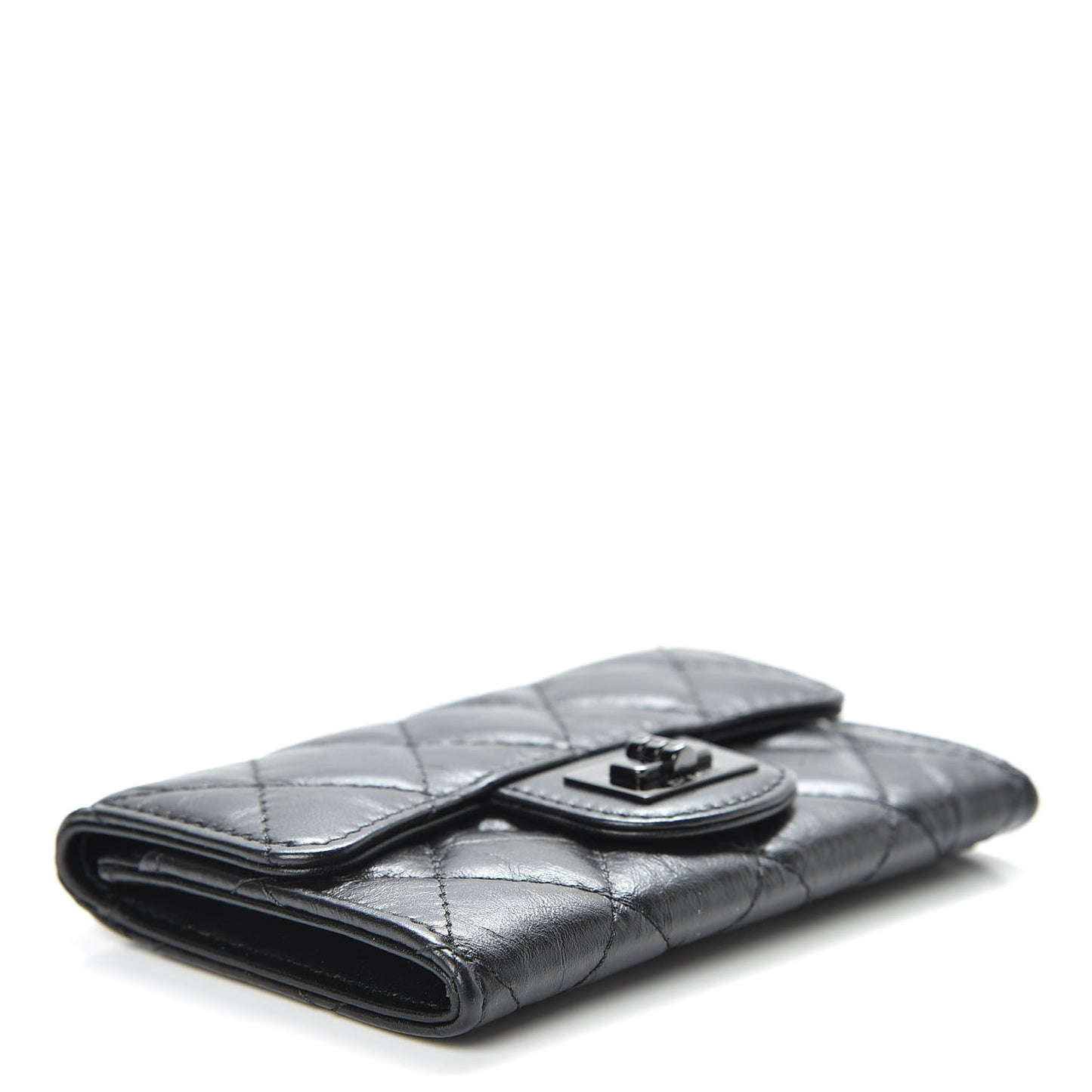 Aged Calfskin Quilted Reissue Flap Card Holder Wallet So Black