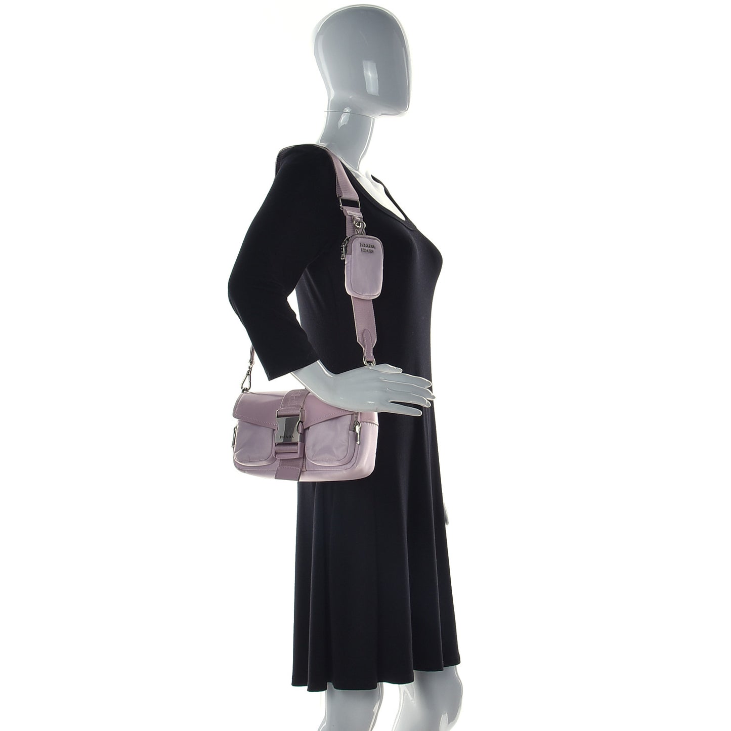 Re-Nylon Spazzolato Double Pocket Buckle Shoulder Bag Alabastro