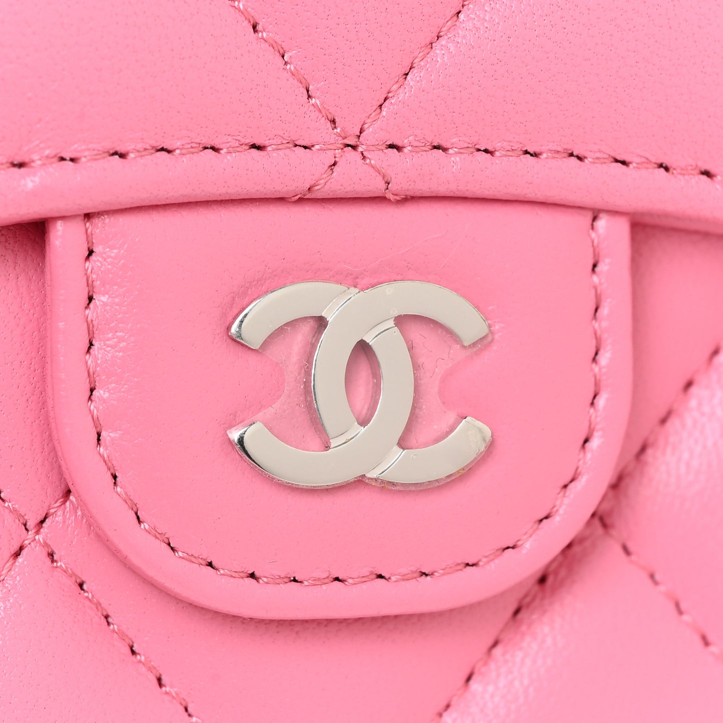 Lambskin Quilted Flap Card Holder On Chain Pink