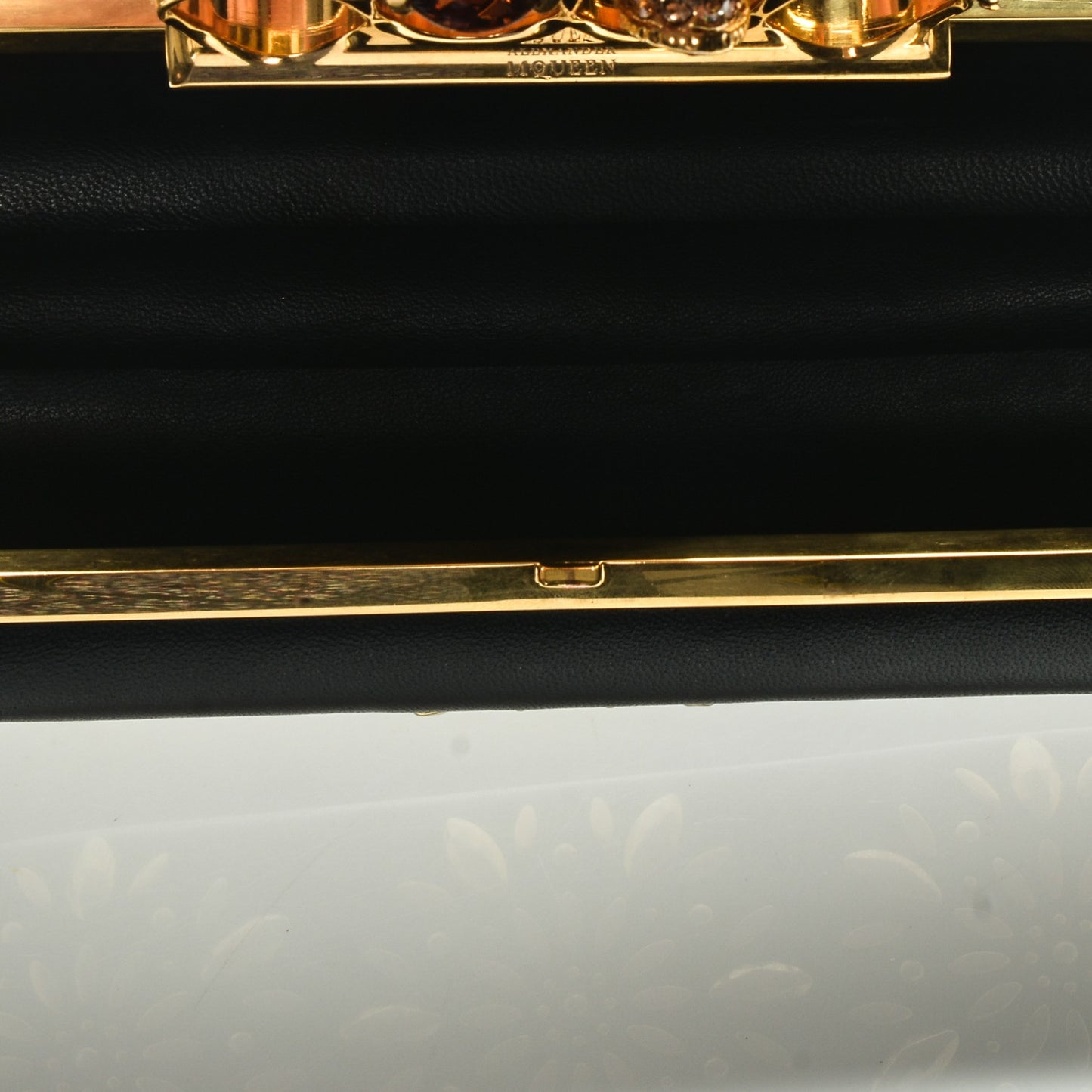 Nappa Studded Floral Knuckle Box Clutch Black