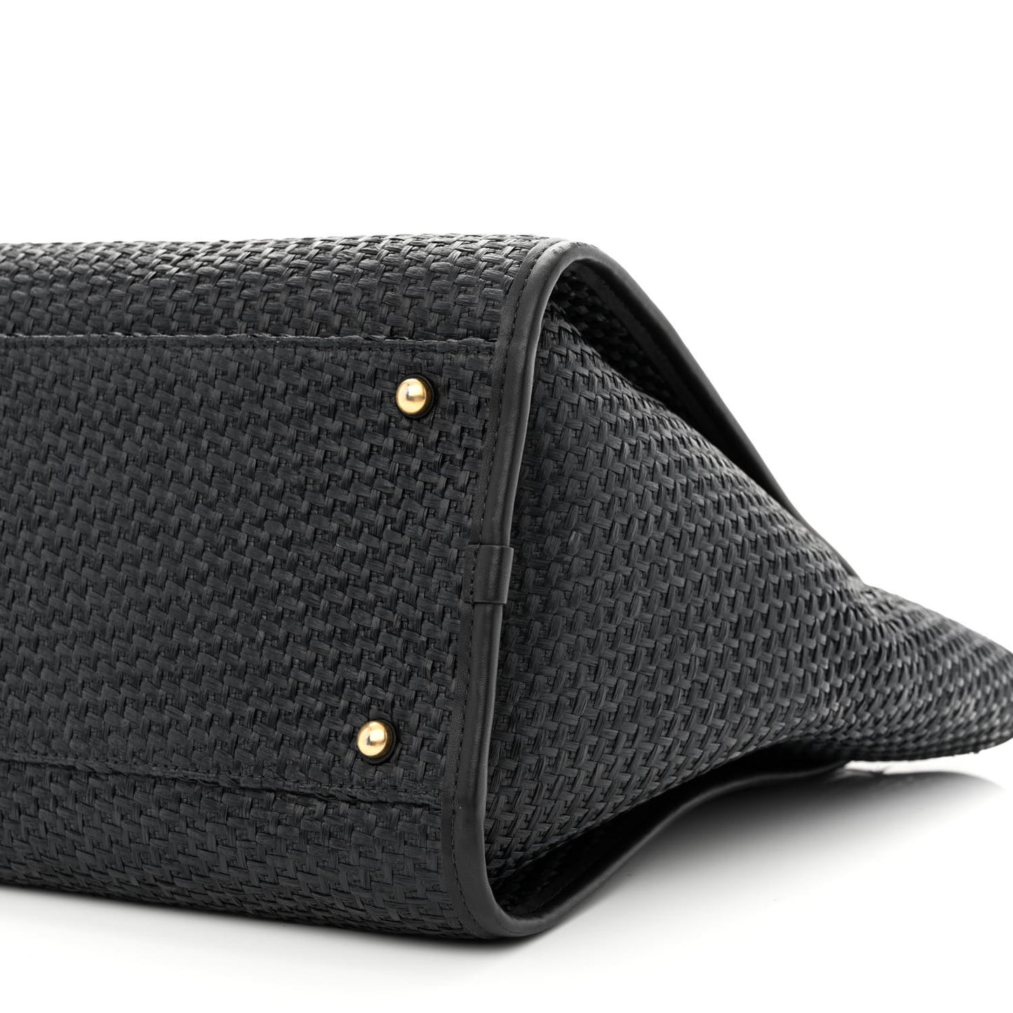 Straw Raffia Calfskin Chain Medium Deauville Tote Black