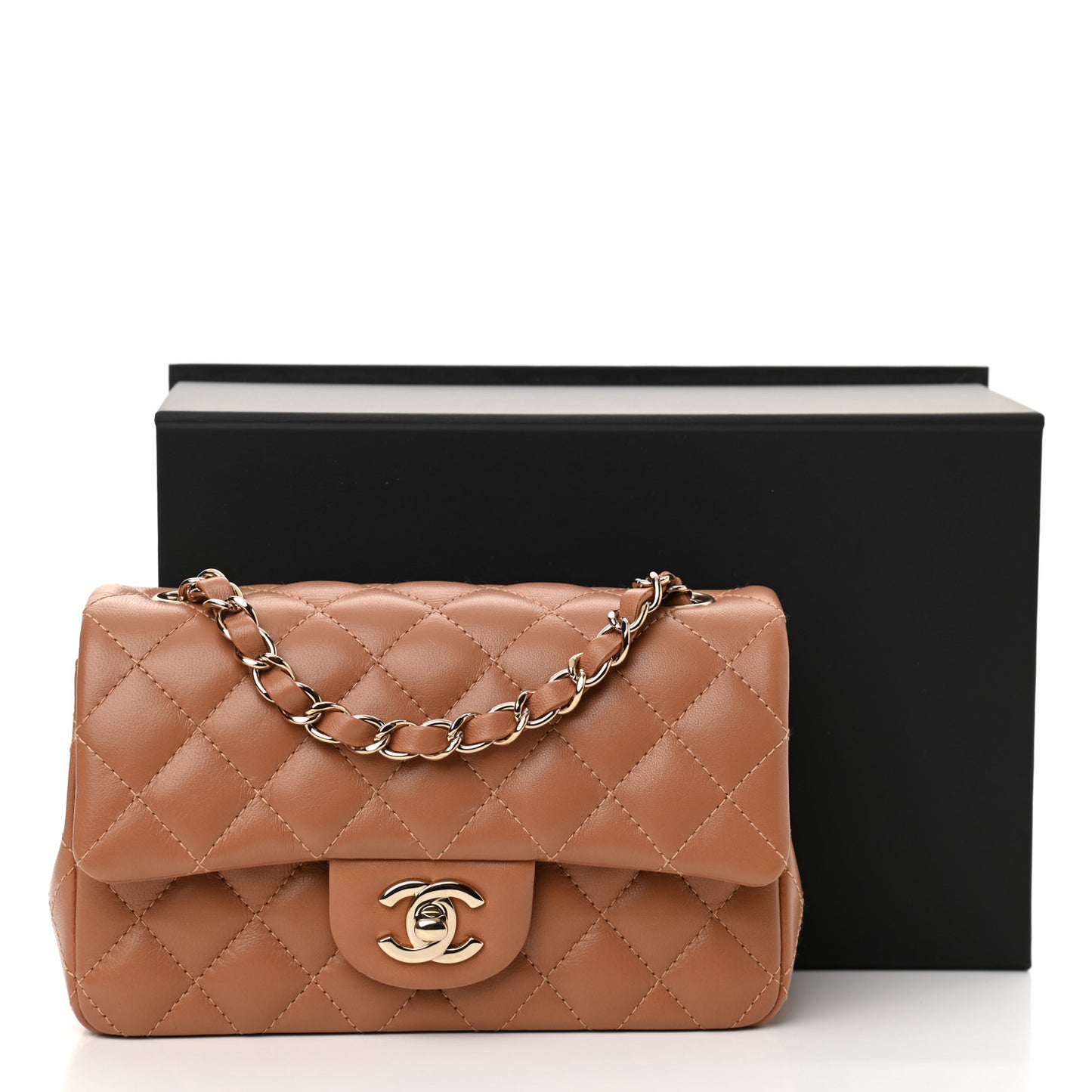 Lambskin Quilted Mini Rectangular Flap Brown