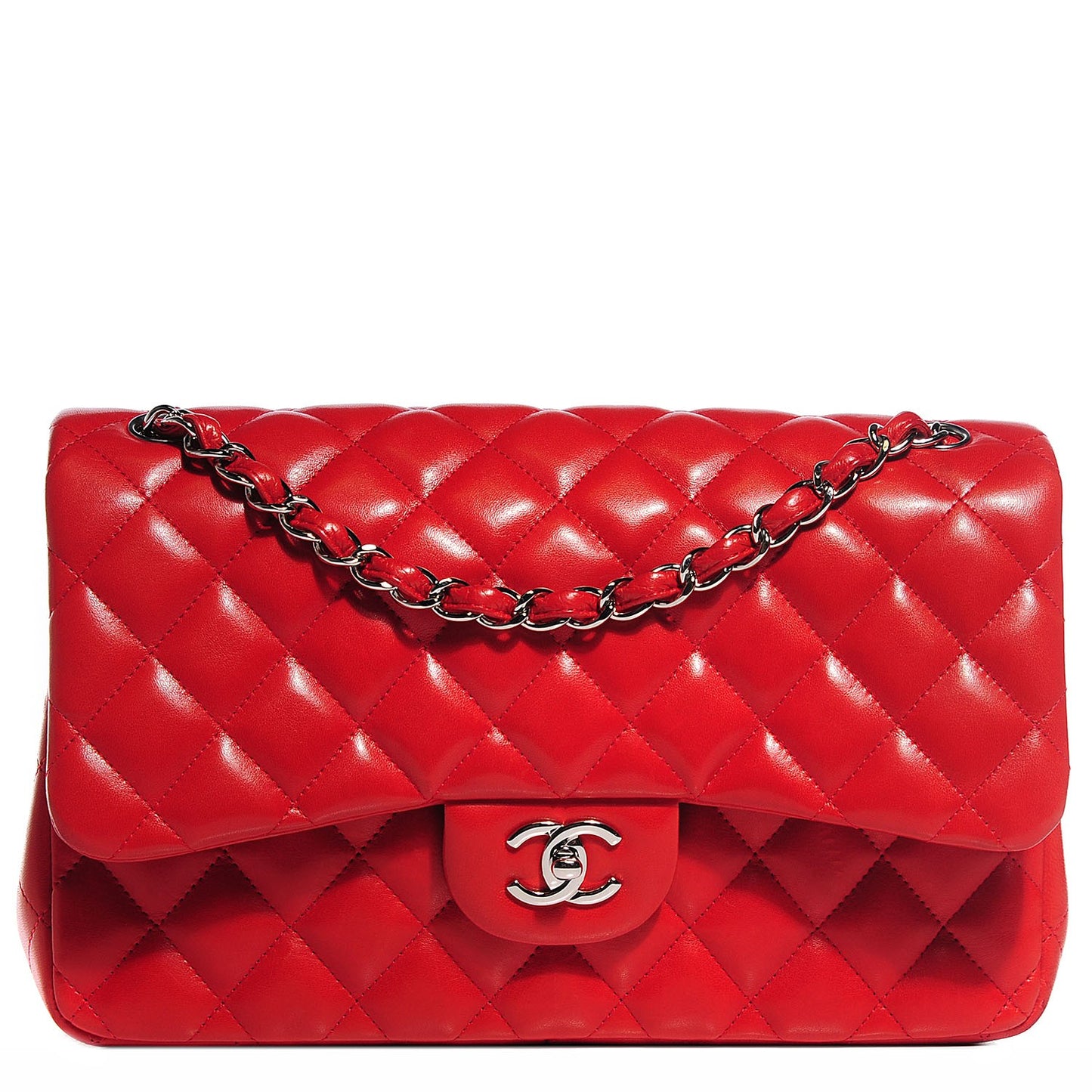 Lambskin Quilted Jumbo Double Flap Red
