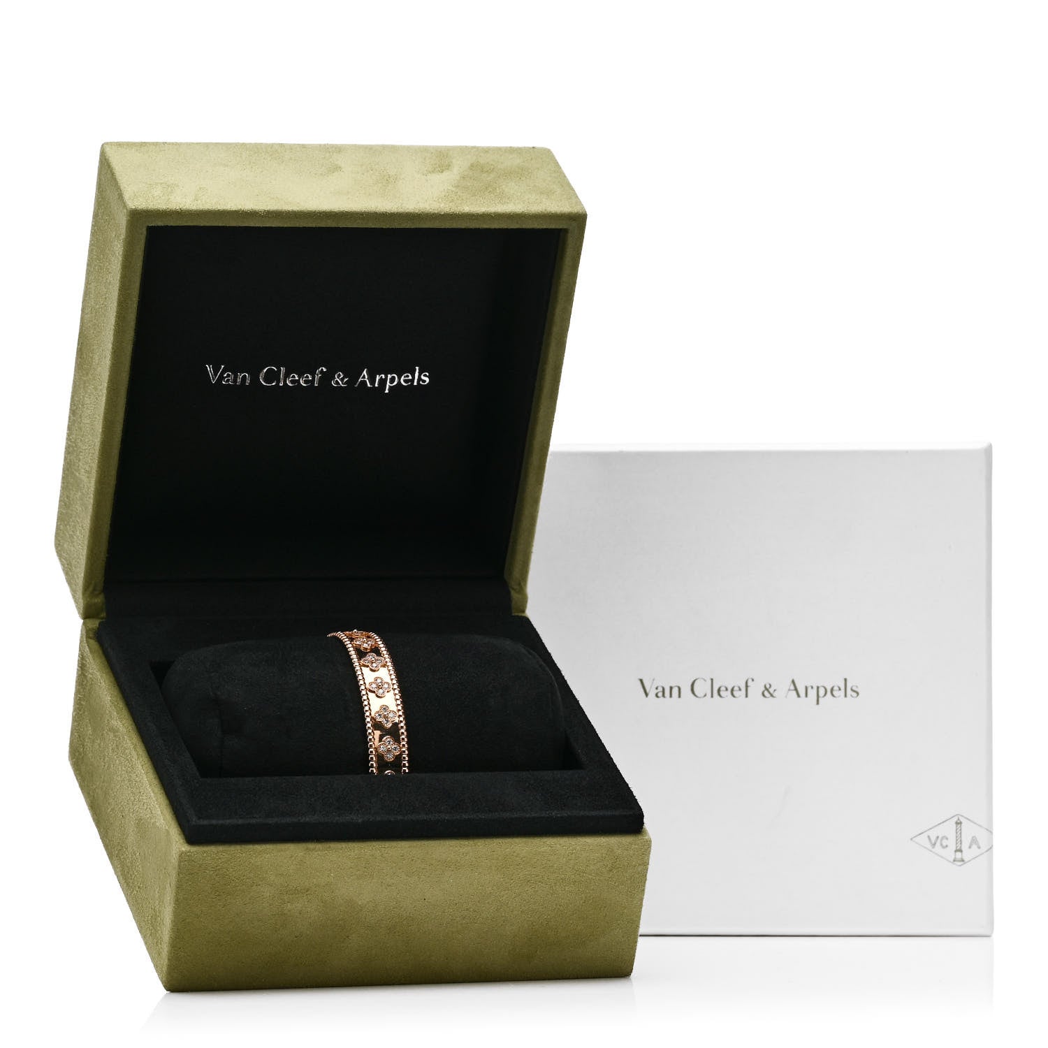 Van Cleef & Arpels 18K Rose Gold Diamond Perlee Clovers Bangle Bracelet M 4 of 4