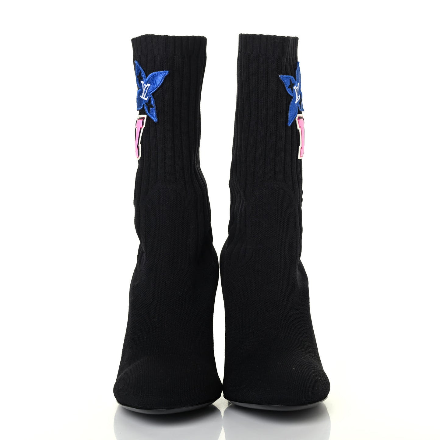 Stretch Fabric LV Black Heart Sock Ankle Boots 37.5 Black