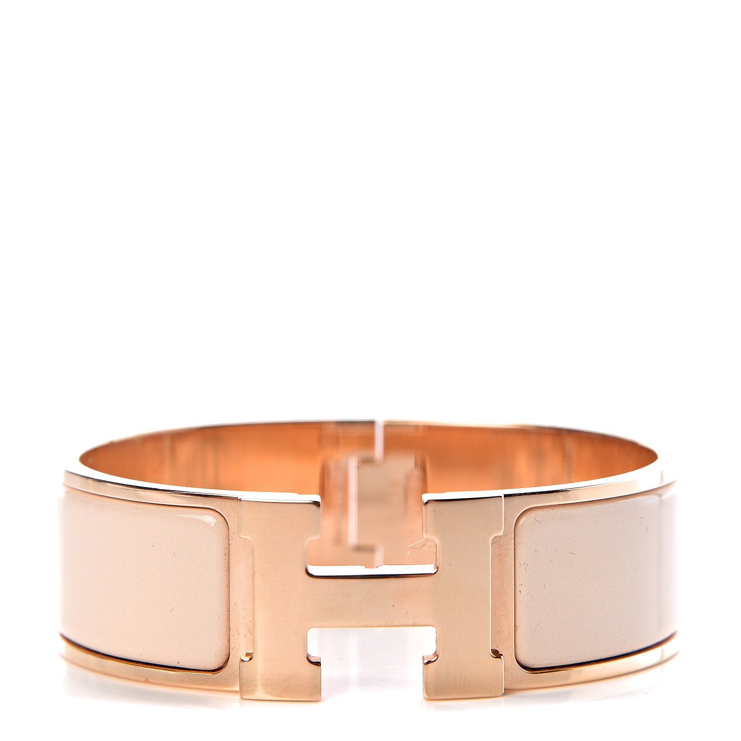 Hermes Enamel Wide Clic Clac H Bracelet GM Beige Nacre 1 of 5