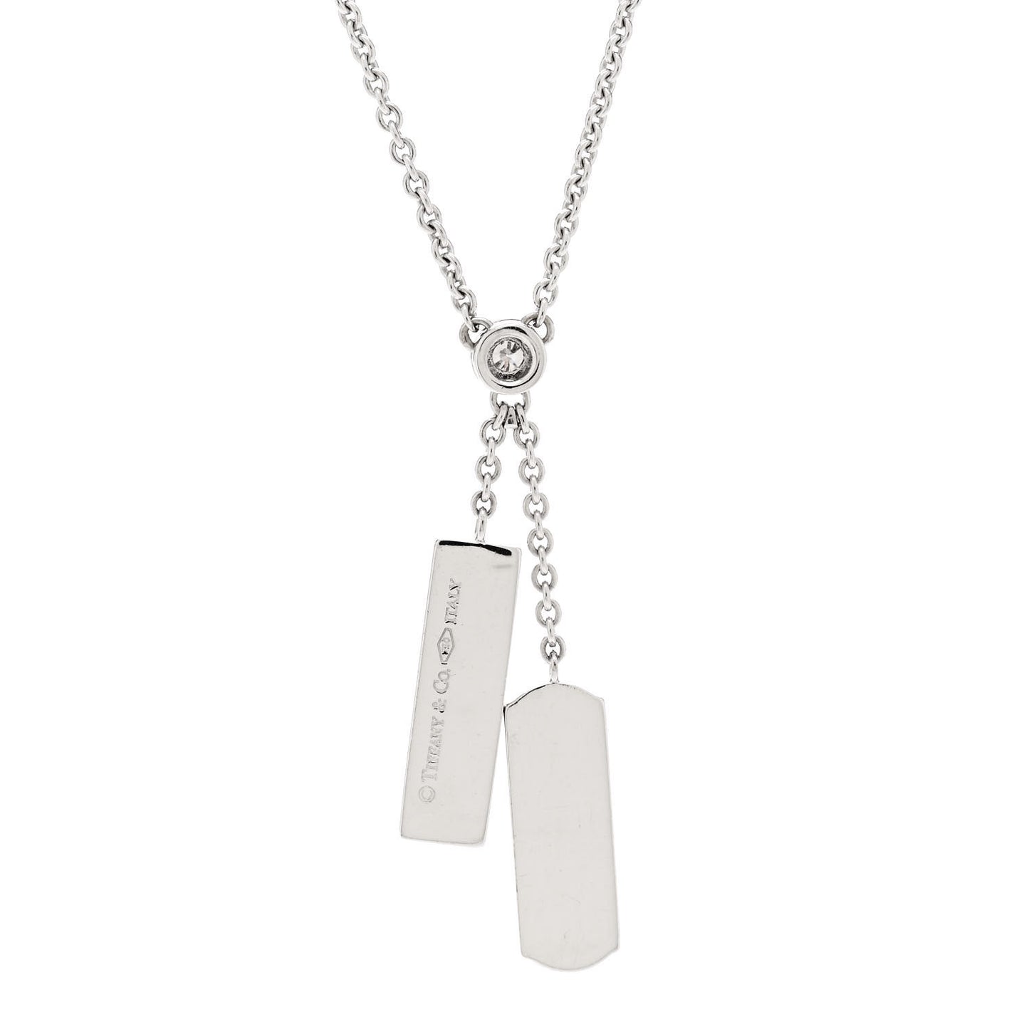 18K White Gold Diamond 1837 Double Bar Pendant Necklace