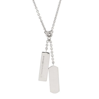 Tiffany 18K White Gold Diamond 1837 Double Bar Pendant Necklace 4 of 6
