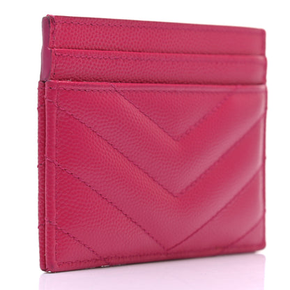 Saint Laurent Grain De Poudre Matelasse Chevron Monogram Credit Card Case Fresh Fuxia 3 of 8