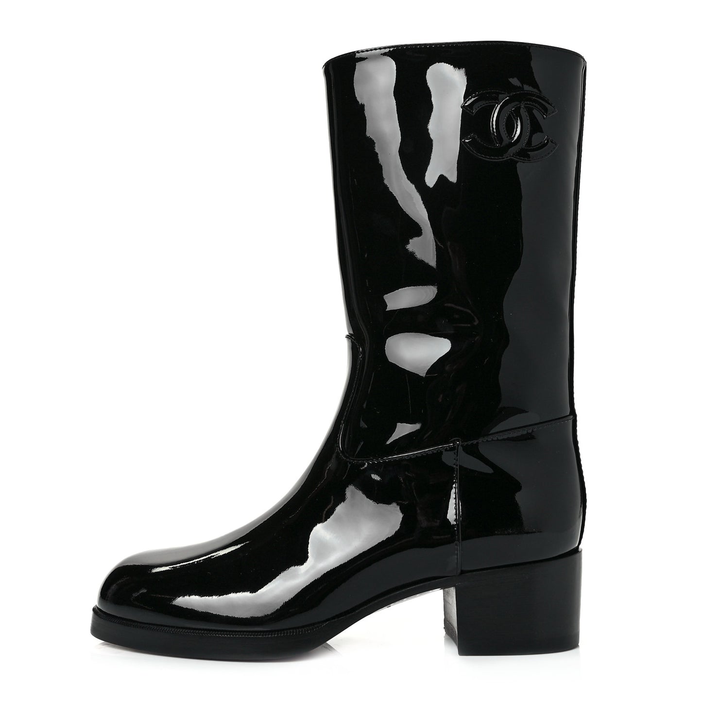 Patent CC Mid Calf Boots 36.5 Black