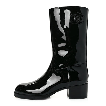 Chanel Patent CC Mid Calf Boots 36.5 Black 1 of 6