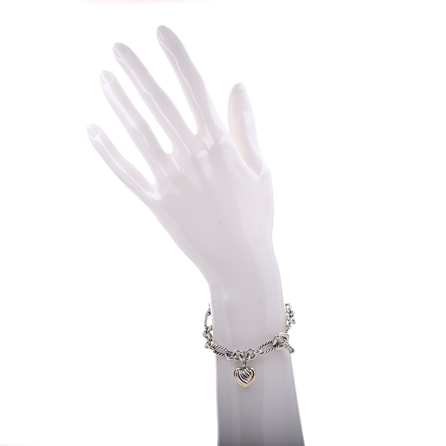 Sterling Silver 18K Yellow Gold Cable Heart Charm Bracelet