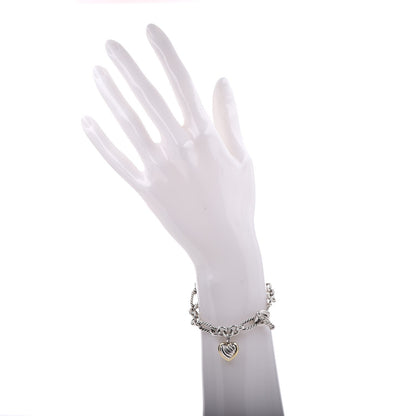 David Yurman Sterling Silver 18K Yellow Gold Cable Heart Charm Bracelet 2 of 4