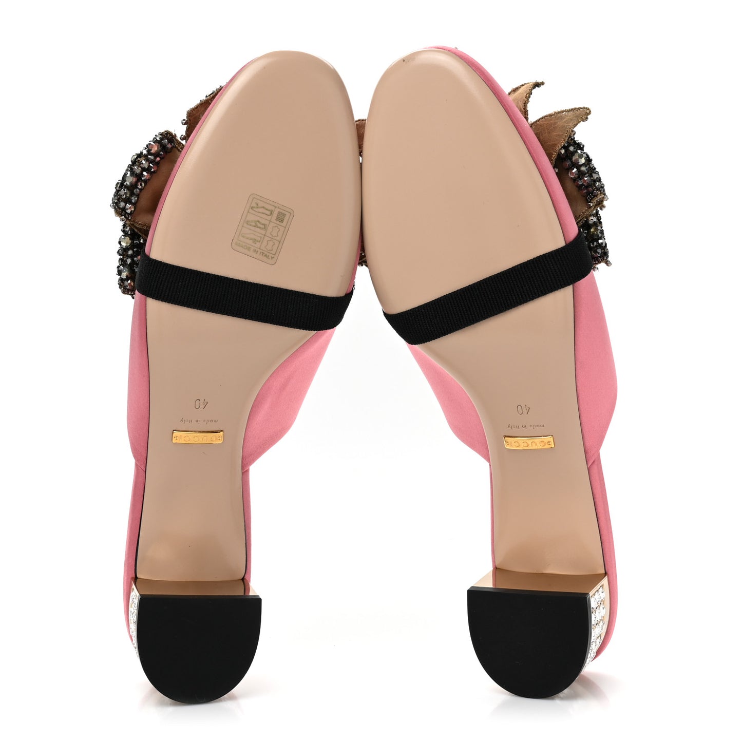 Silk Satin Crystal Embellished Bow Mules 40 Peonia