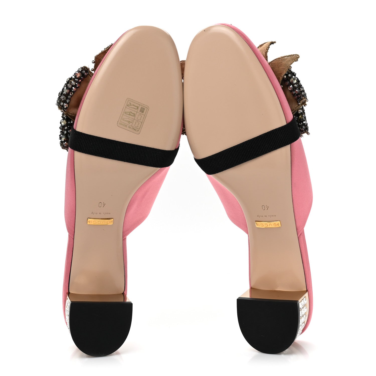 Gucci Silk Satin Crystal Embellished Bow Mules 40 Peonia 5 of 11