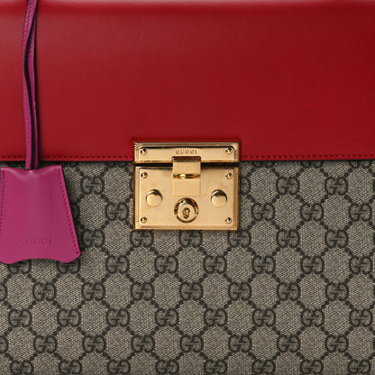 Gucci GG Supreme Monogram Calfskin Medium Padlock Top Handle Bag Beige Hibiscus Red New Rosette 8 of 15