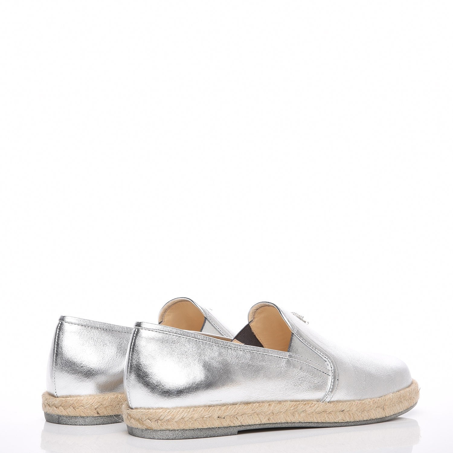 Chanel Crumpled Lambskin CC Mocassin Loafer Espadrilles 38.5 Silver 4 of 7