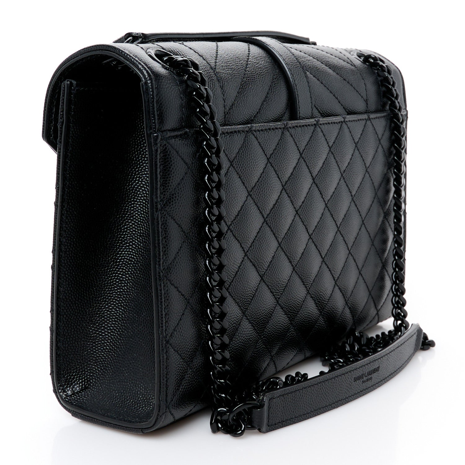 Saint Laurent Grain De Poudre Textured Mixed Matelasse Triquilt Medium Monogram Monochrome Satchel Black 3 of 11